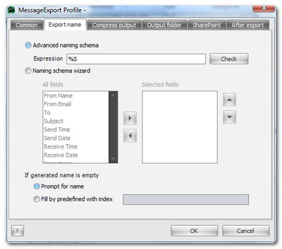 MessageExport settings to determine naming scheme of exported files.