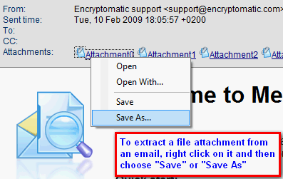 Software screen shot of e-mail message with file attachments.