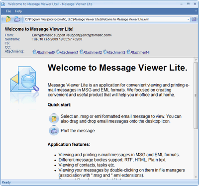 Software screen shot reading 'Welcome to Message Viewer Lite.'
