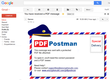 PDF Postman message received in Gmail.