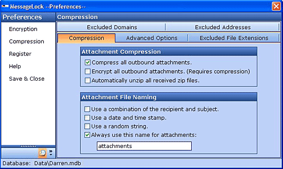 MessageLock's compression settings screen.