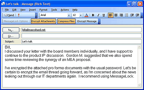 MessageLock email screenshot