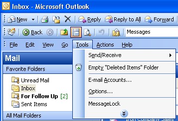Location of MessageLock Options screen in Outlook