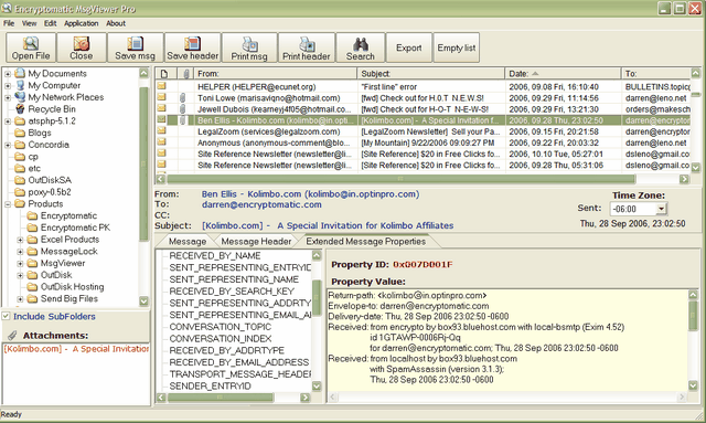 Image shows .msg email file's MAPI properties displayed.