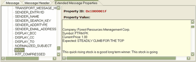 Image of extended mapi properties displayed in Msg Viewer Pro