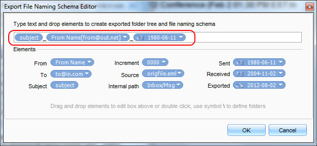 Setting a custom file naming scheme in Pst Viewer Pro.