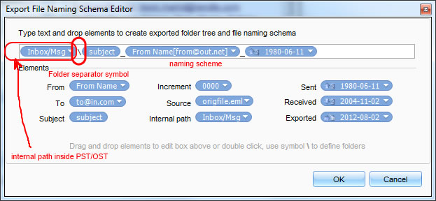 Screen shot of PstViewre Pro's file naming scheme.