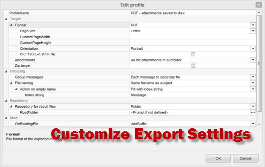 Customizing Pst Viewer Pro email export profiles.