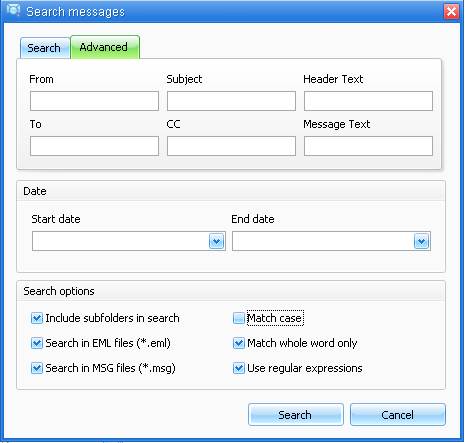 Advanced search of .pst file