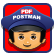 Pdf Postman email encryption icon featuring post man wearing hat that spells 'PDF Postman'.