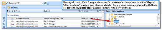 MessageExport offers drag and drop conversion of Microsoft Outlook e-mail messages.