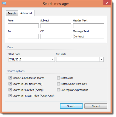 Search .msg email files.