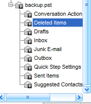 Screen image showing the folder structure of an Outlook .pst file.