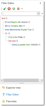 Screen image of MailDex's email filter. Filter search results for MBOX emails.