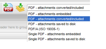 Screen shot showing PstViewer Pro™'s email conversion profiles. 'PDF attachments converted' is highlighted.