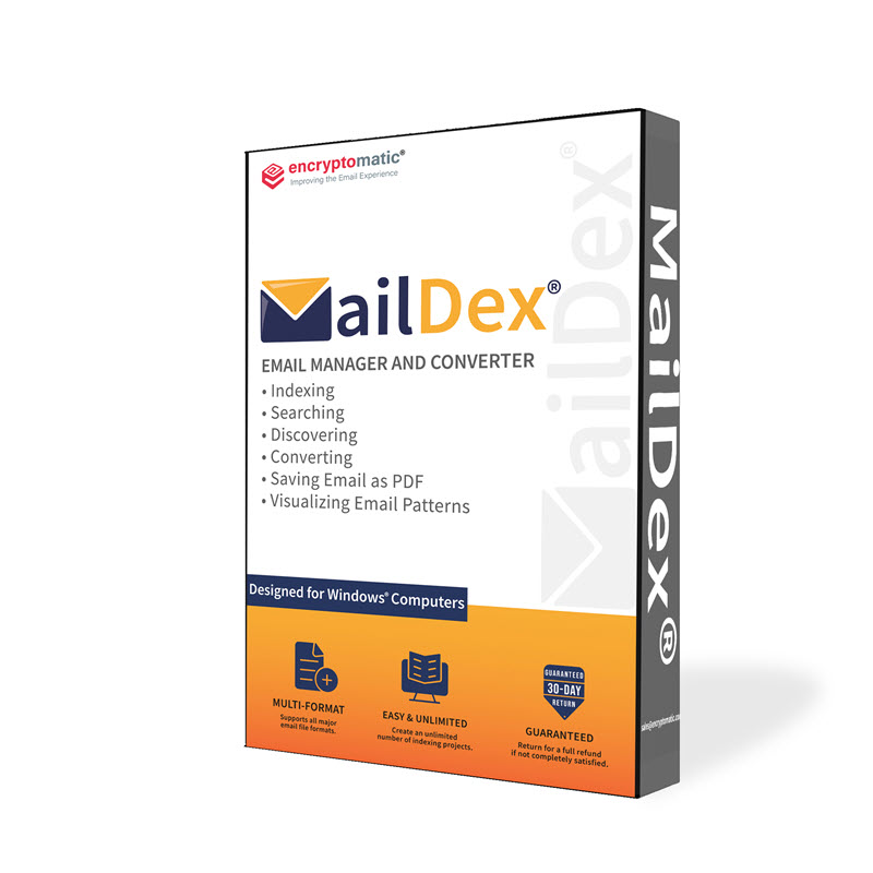 MailDex software box. Affordable eDiscovery for email.