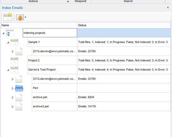Screenshot of MailDex .eml file indexing function.