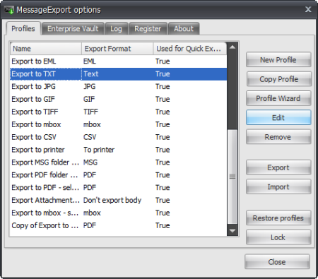Edit the Export Profile