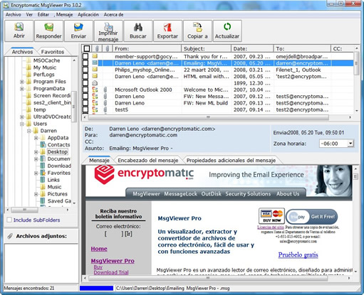 MsgViewer Pro screenshot of main page