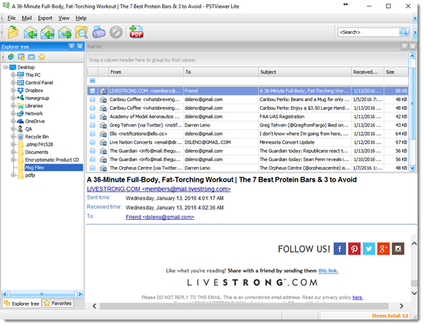 Pst Viewer lite email viewer main menu.